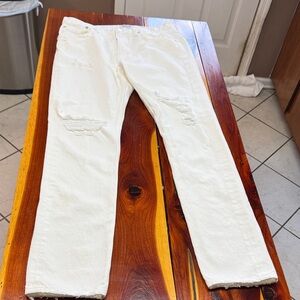 Agolde Women's Cream Distressed Straight Leg Jeans